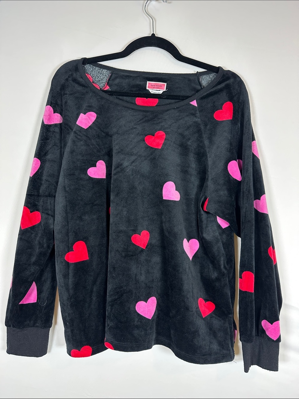 Kate Spade Plush Fleece Pullover XL Black Soft Lounge Cozy Sweater Top